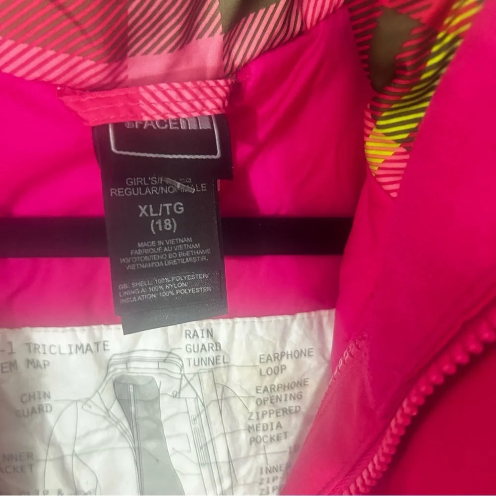 The northface Pink Puffer Jacket with Hood FULL Zip snow rain size Xl GIRL